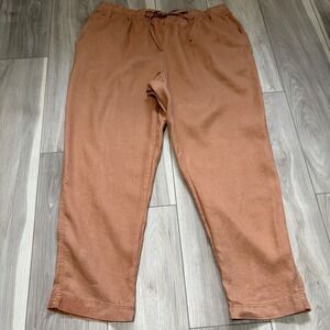 HM Womens XL Terracotta Linen Pull On Drawstring Pants Clay Orange Pockets